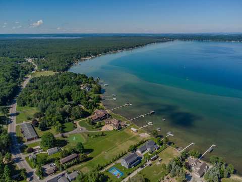 Aerial view of the bay shoreline